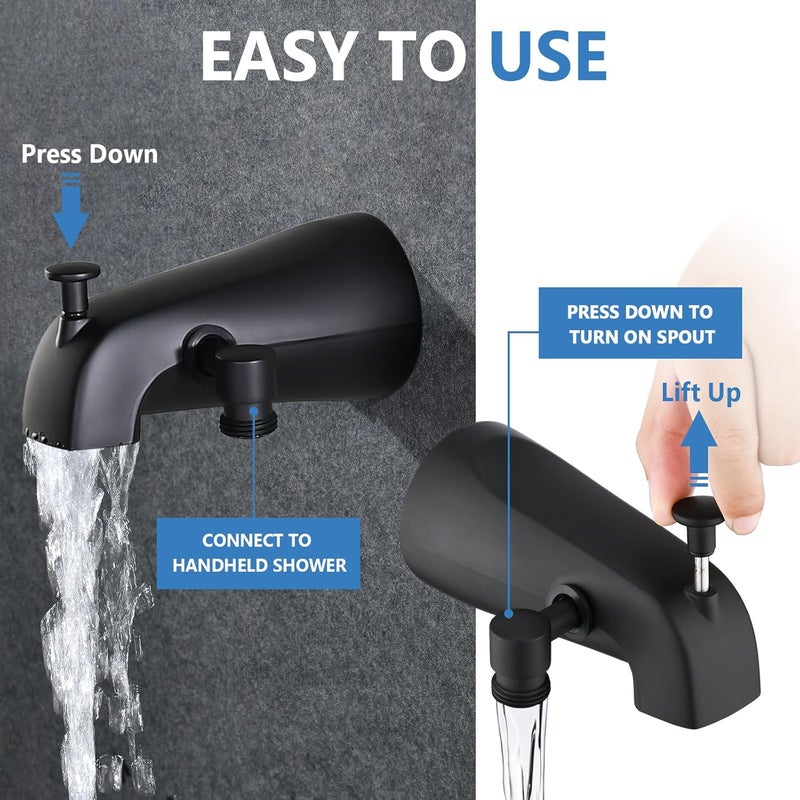 PROOX All Metal Tub Spout with Diverter Matte Black, 6 Settings Hand held Shower with ON/Off Pause Switch, Bathtub Faucet with Sprayer - Image 4